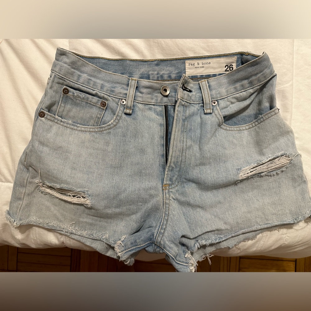 Rag and Bone light jean ripped shorts